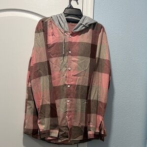 Men's Plaid Hooded Jacket - Pink and Brown